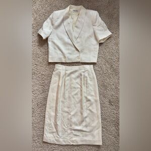 Vintage Karen Ellis Cream 2 Piece Set Skirt Suit Rayon Size 12 Soft Tweed Look